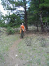 Carrie on Colorado Indian Hills trail.  saying bye (or hi)